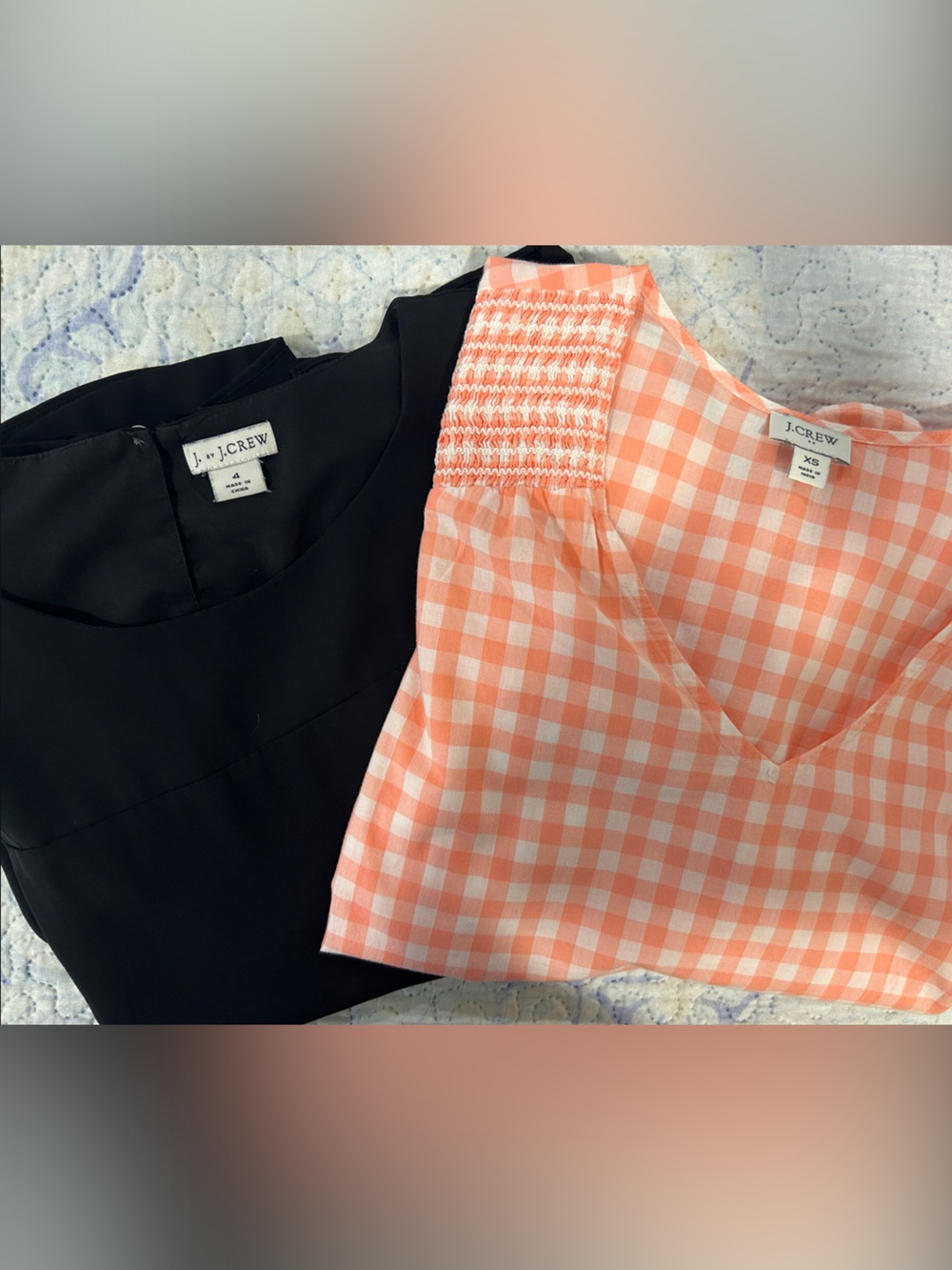 J. Crew Factory Peach Gingham & Black Mixed Tops Set
